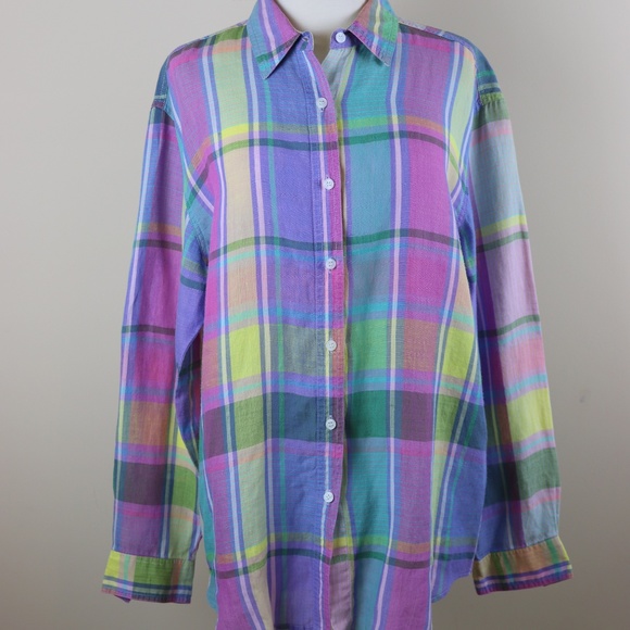 C&R Linen Plaid LS Button Down Shirt Size L - Picture 6 of 6